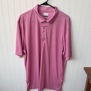 (107)Greg Norman Collection Men’s Pink Polo with Subtle Dot Texture